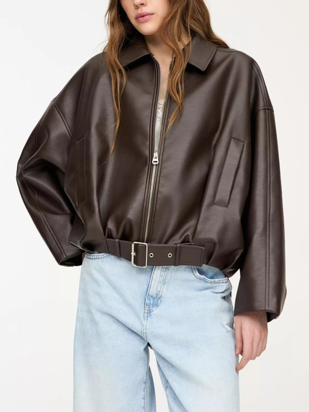 Faux Leather Zip Up Jacket