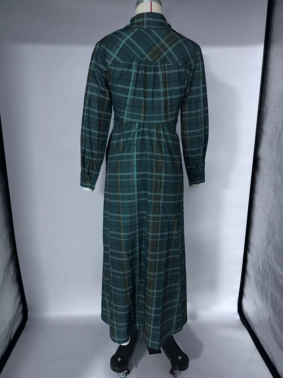 Vintage Plaid Button-Down Maxi Shirt Dress