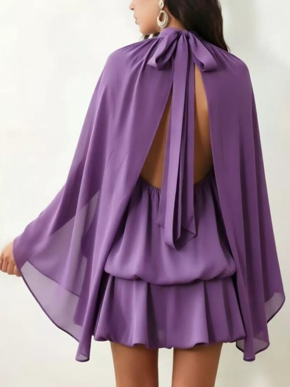 Tie Back Flare Sleeve Mini Dress