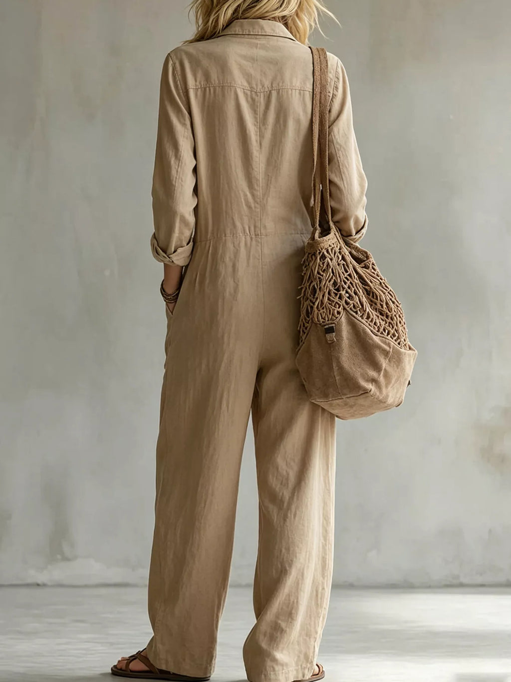 Full Size Long Sleeve Button Front Jumpsuit Plus Size
