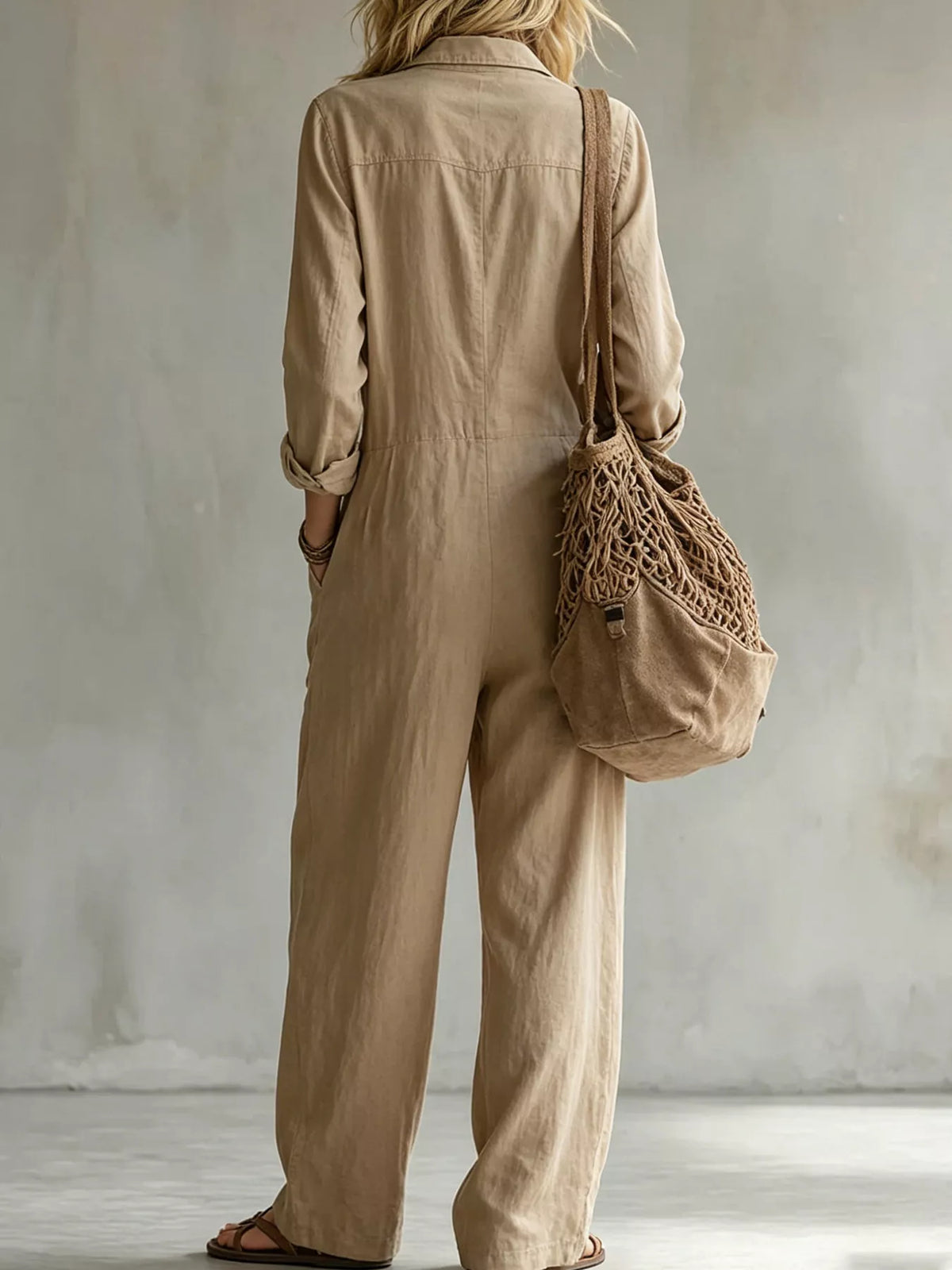 Full Size Long Sleeve Button Front Jumpsuit Plus Size