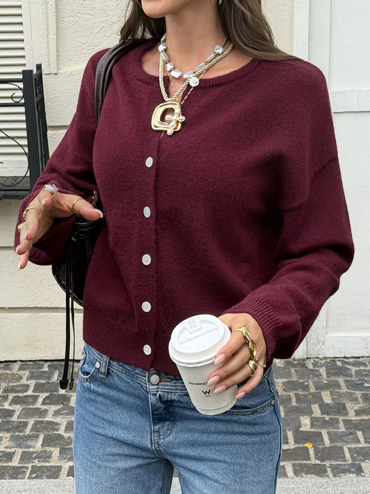 Button-Down Dropped Shoulder Cardigan