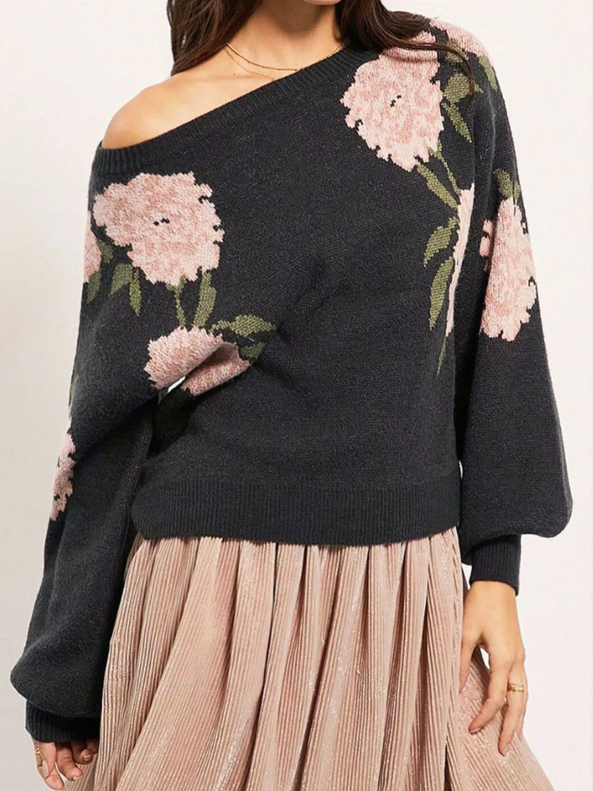 Floral Pattern Dropped Shoulder Sweater