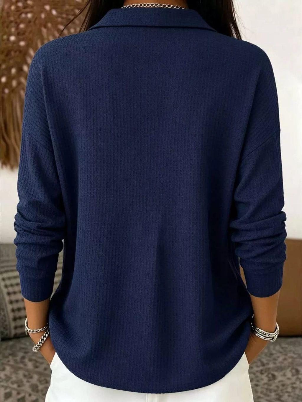 Waffle Knit Snap Down Blouse