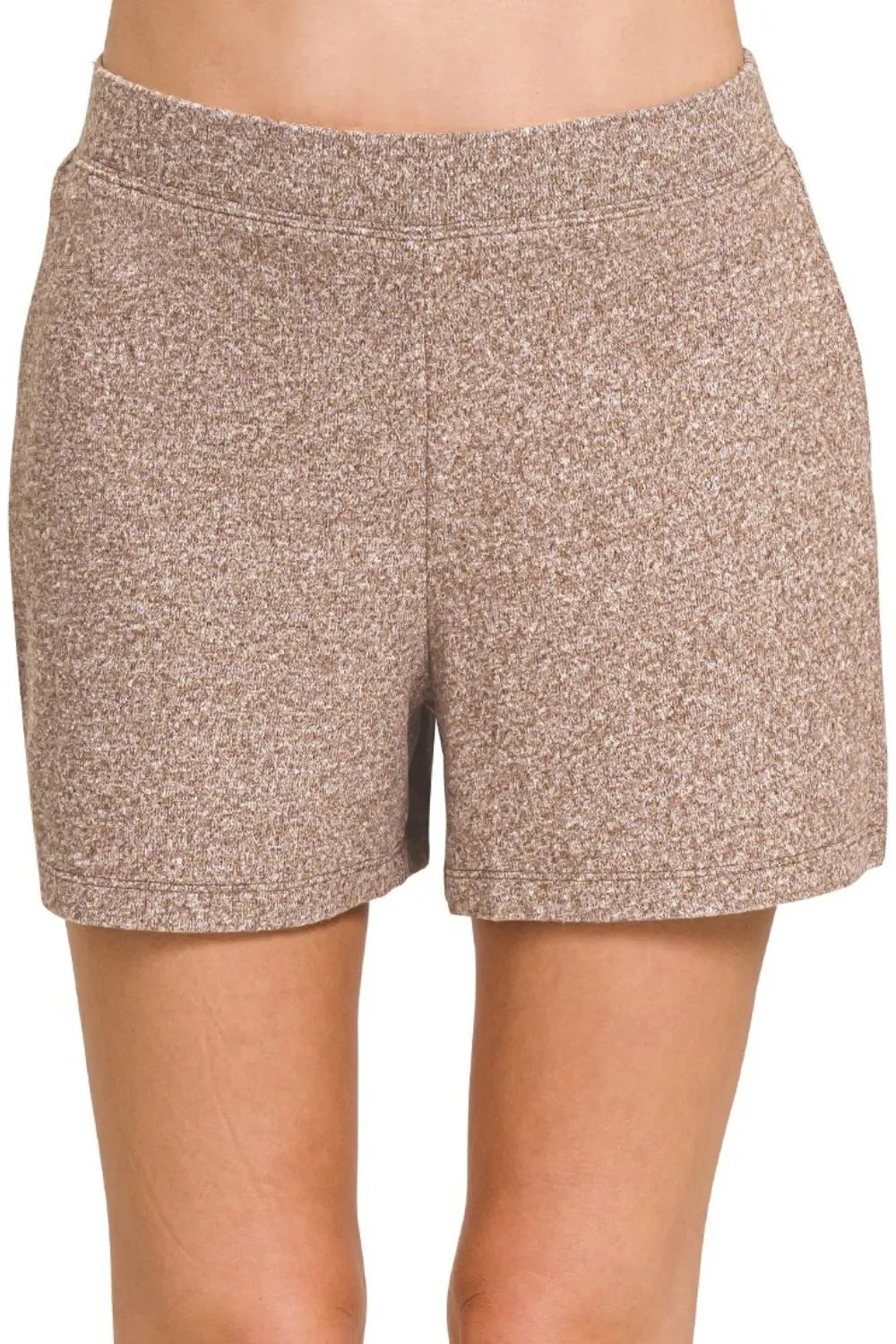 Soft Melange Hacci Knit Elastic Waist Shorts – Brown