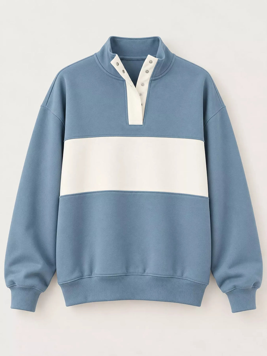 Full Size Color Block Snap-Button Sweatshirt Plus Size
