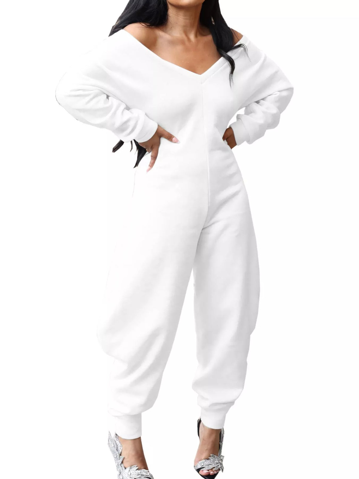 Off-Shoulder Long Sleeve Casual Jumpsuit