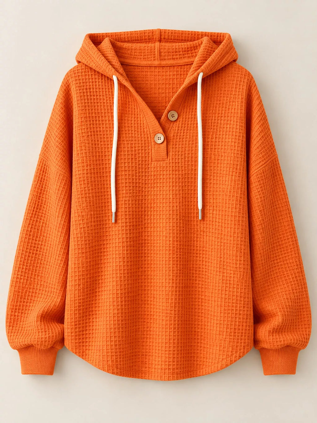 Full Size Waffle Knit Button Detail Hoodie Plus Size