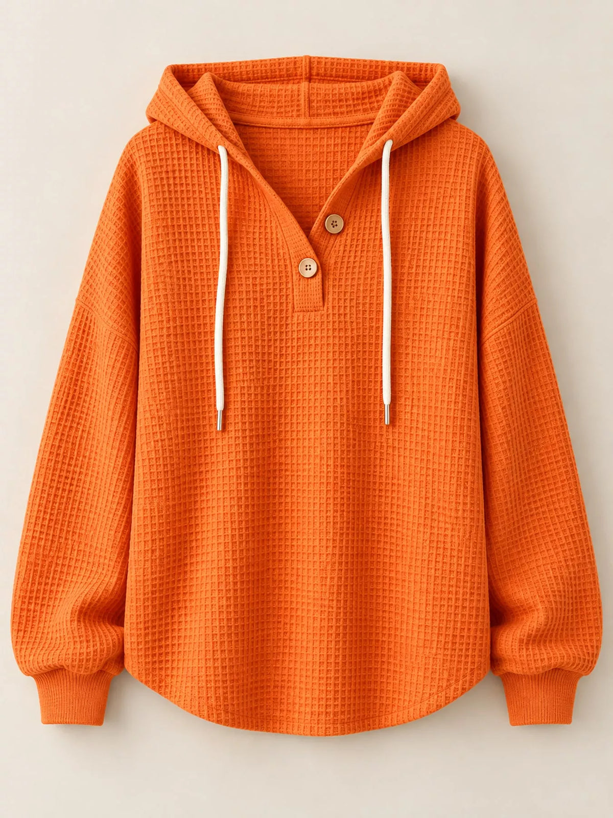 Full Size Waffle Knit Button Detail Hoodie Plus Size