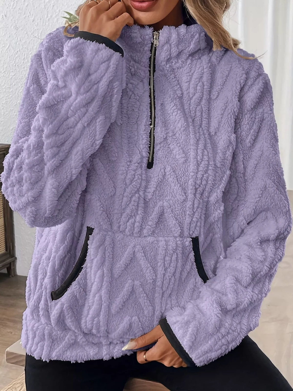 Full Size Quarter-Zip Sherpa Sweatshirt Plus Size