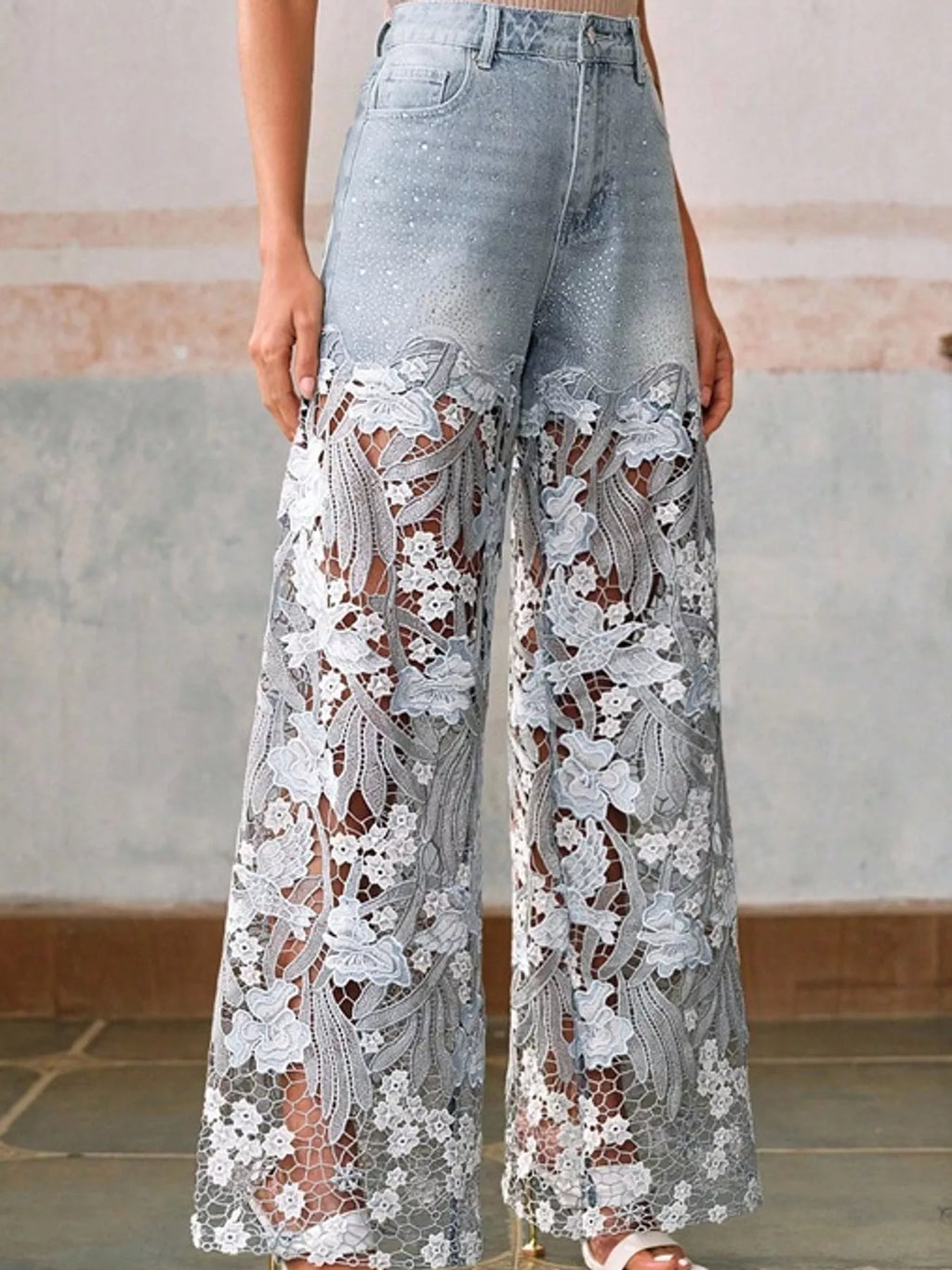 Lace Wide-Leg Jeans