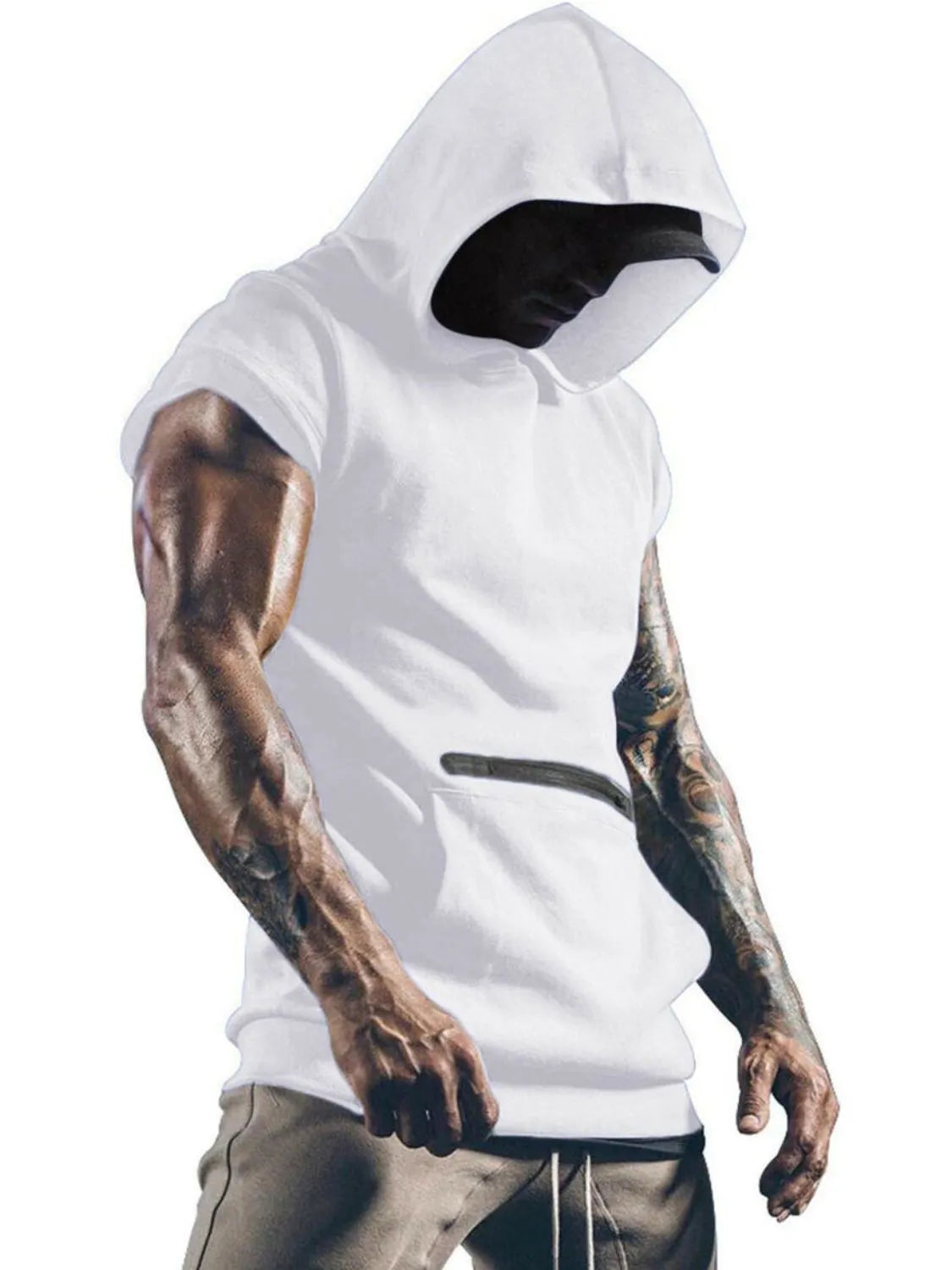 Men's Plus Size Kangaroo Pocket Hooded Tank