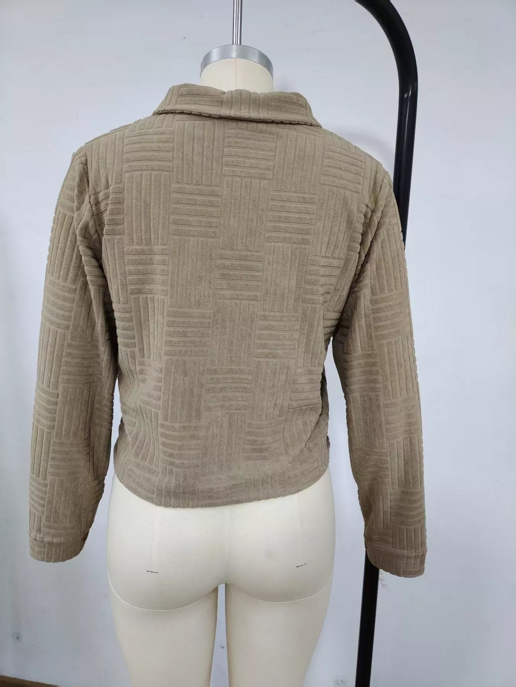 Textured Corduroy Button-Front Cropped Jacket