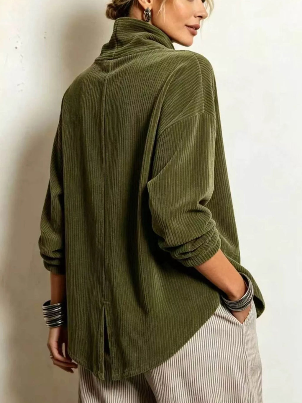 Asymmetric Button-Up Corduroy Jacket