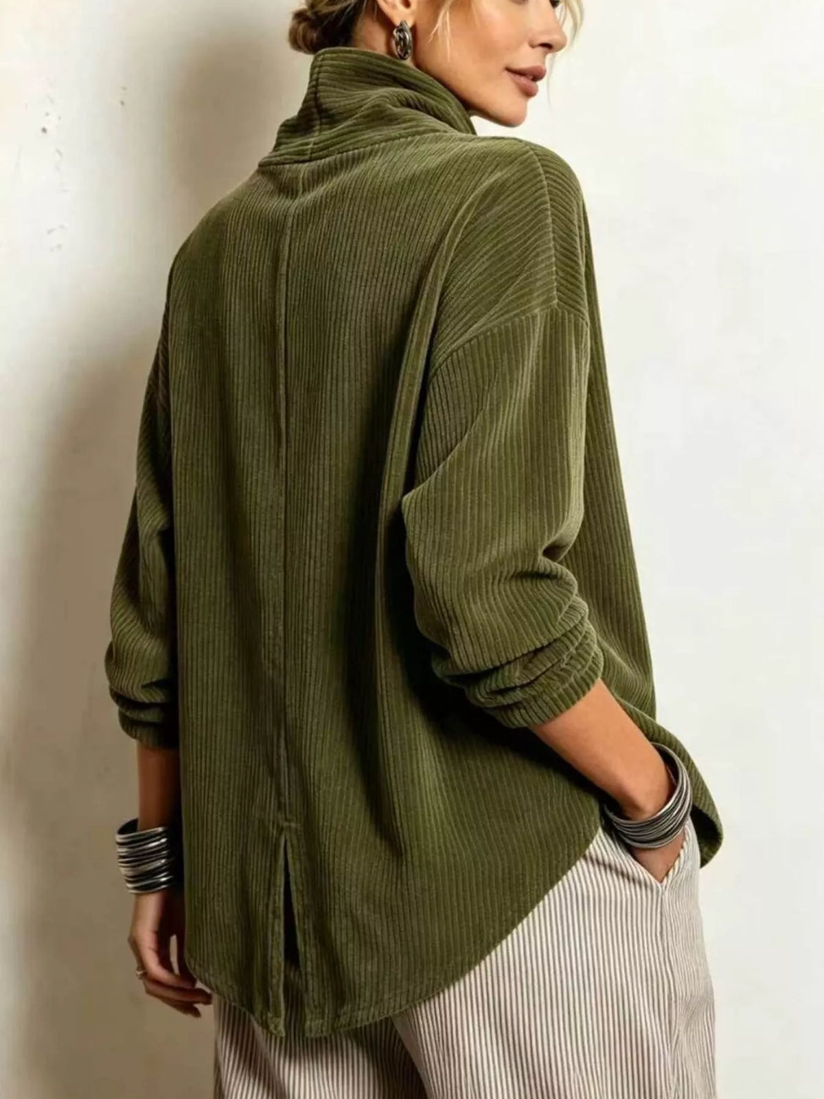 Asymmetric Button-Up Corduroy Jacket