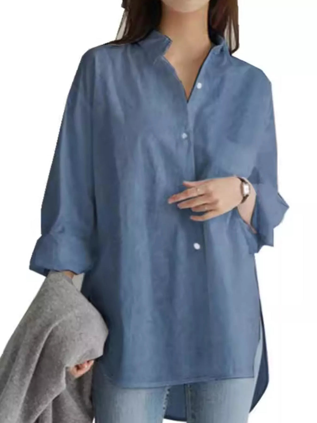 Full Size Oversized Button-Down Long Sleeve Shirt Plus Size