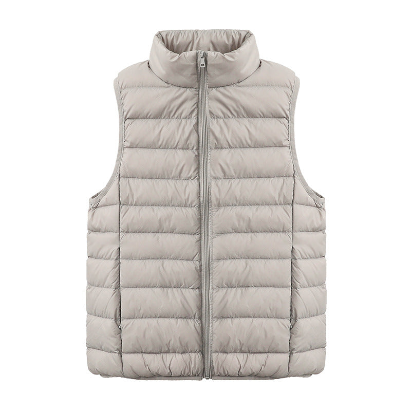 Womens Thin-style Down Vest, Cross-border, Two-way Zipper, 90 White Duck Down, Short Length