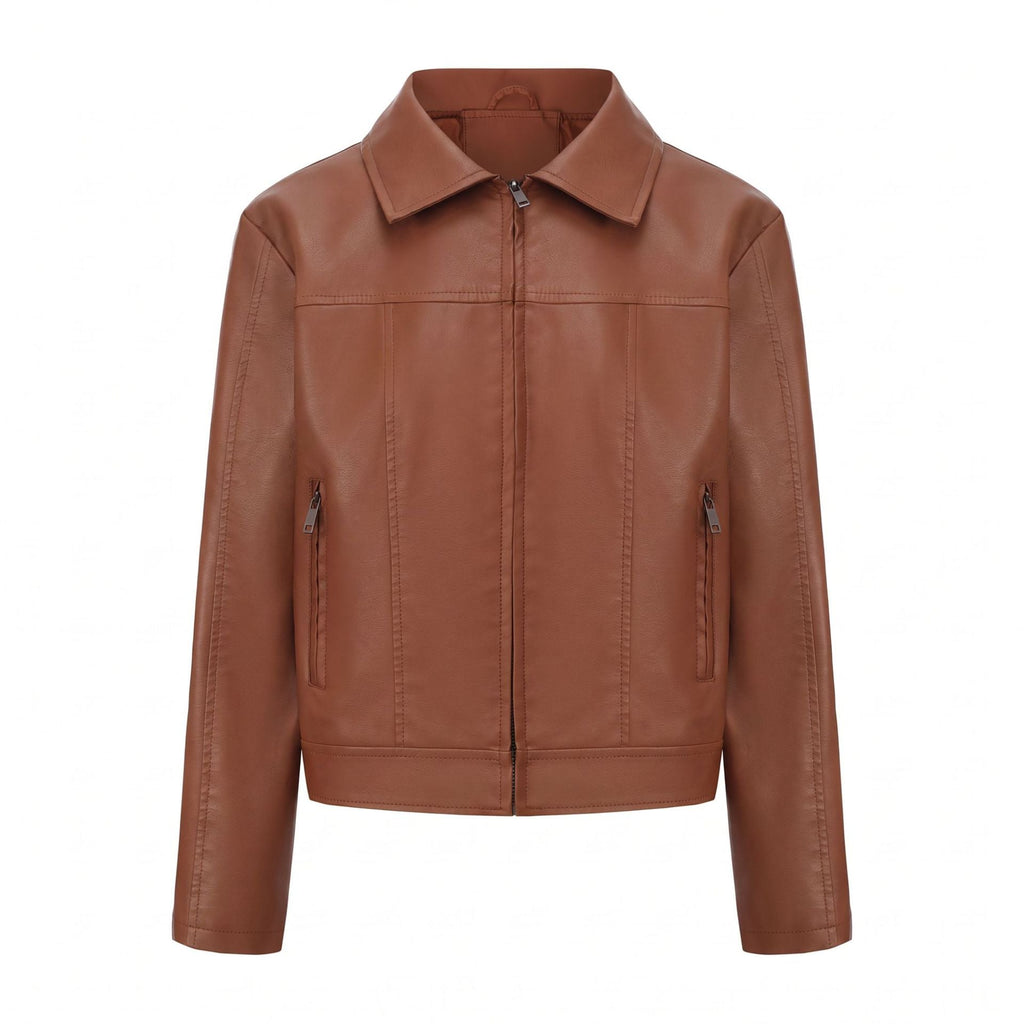 26 New Autumn And Winter Leather Women's Long Sleeve Thin European Size Coat Fashion Casual Zipper Jacket Cross-border Women's 118