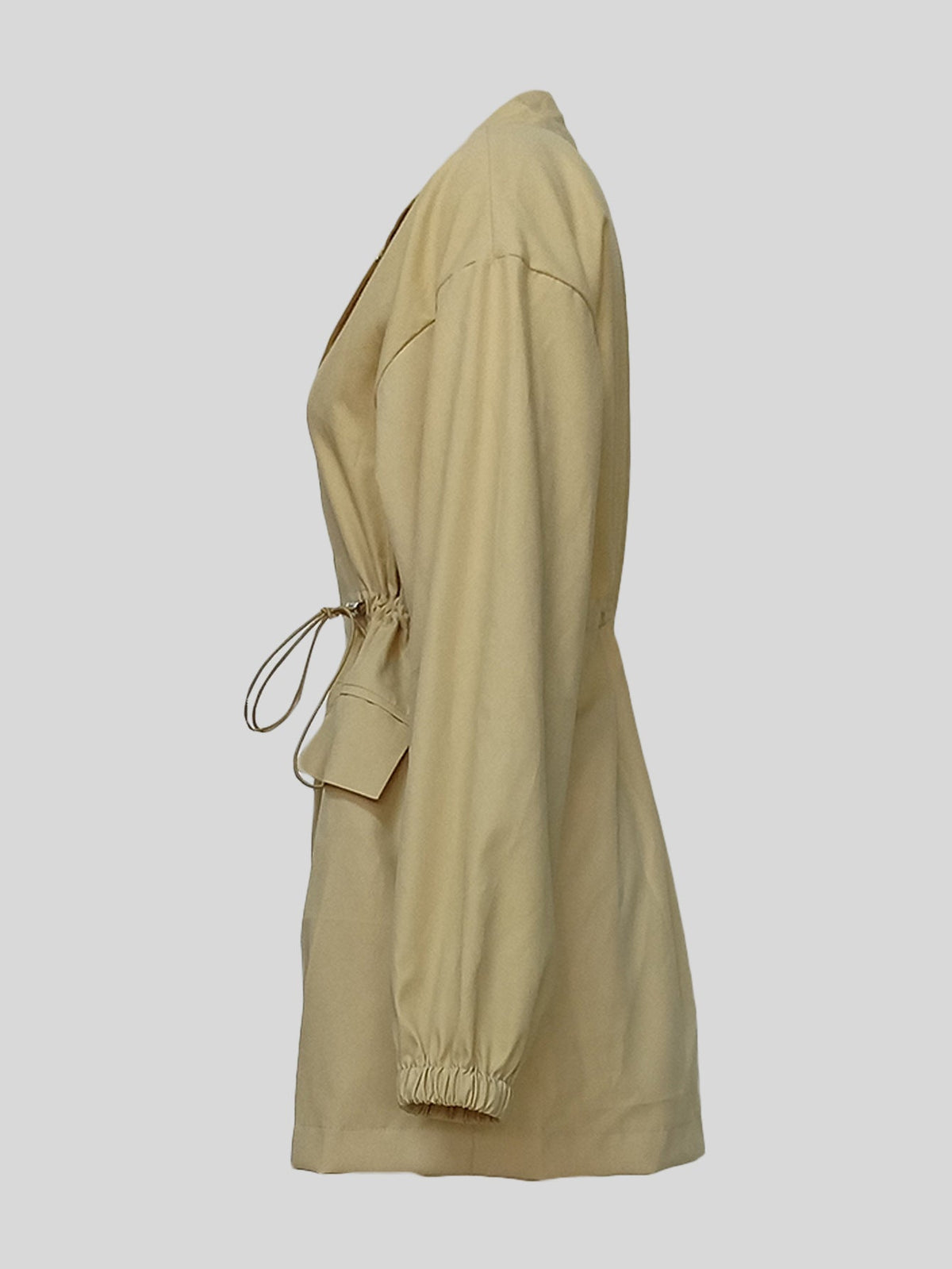 Drawstring Waist Mid-length Trench Coat For Women