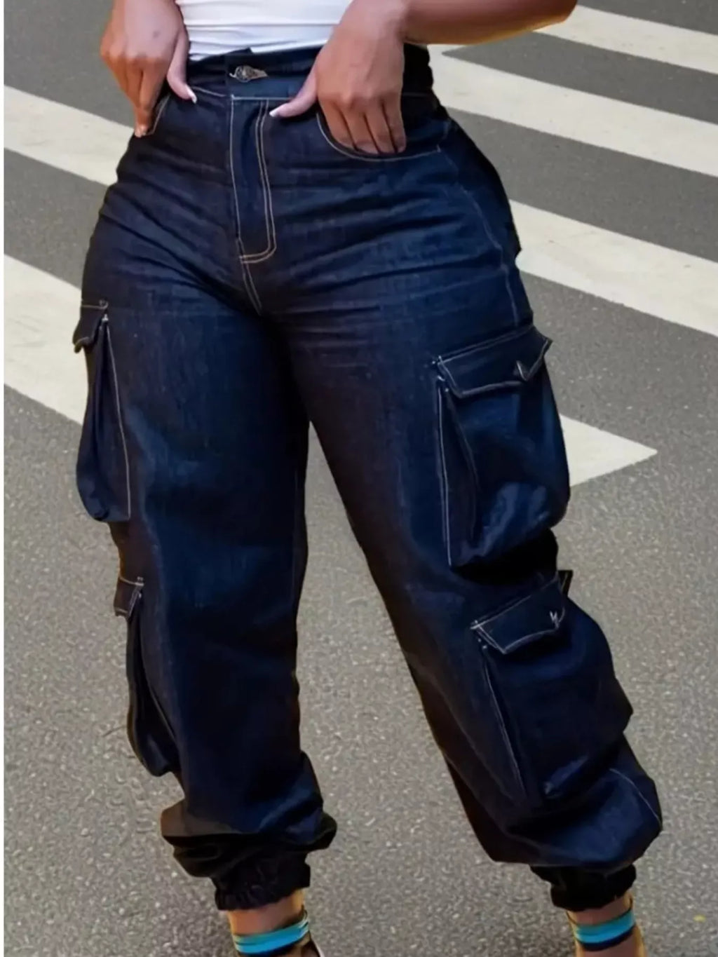 Plus Size High-Waisted Cargo Jeans