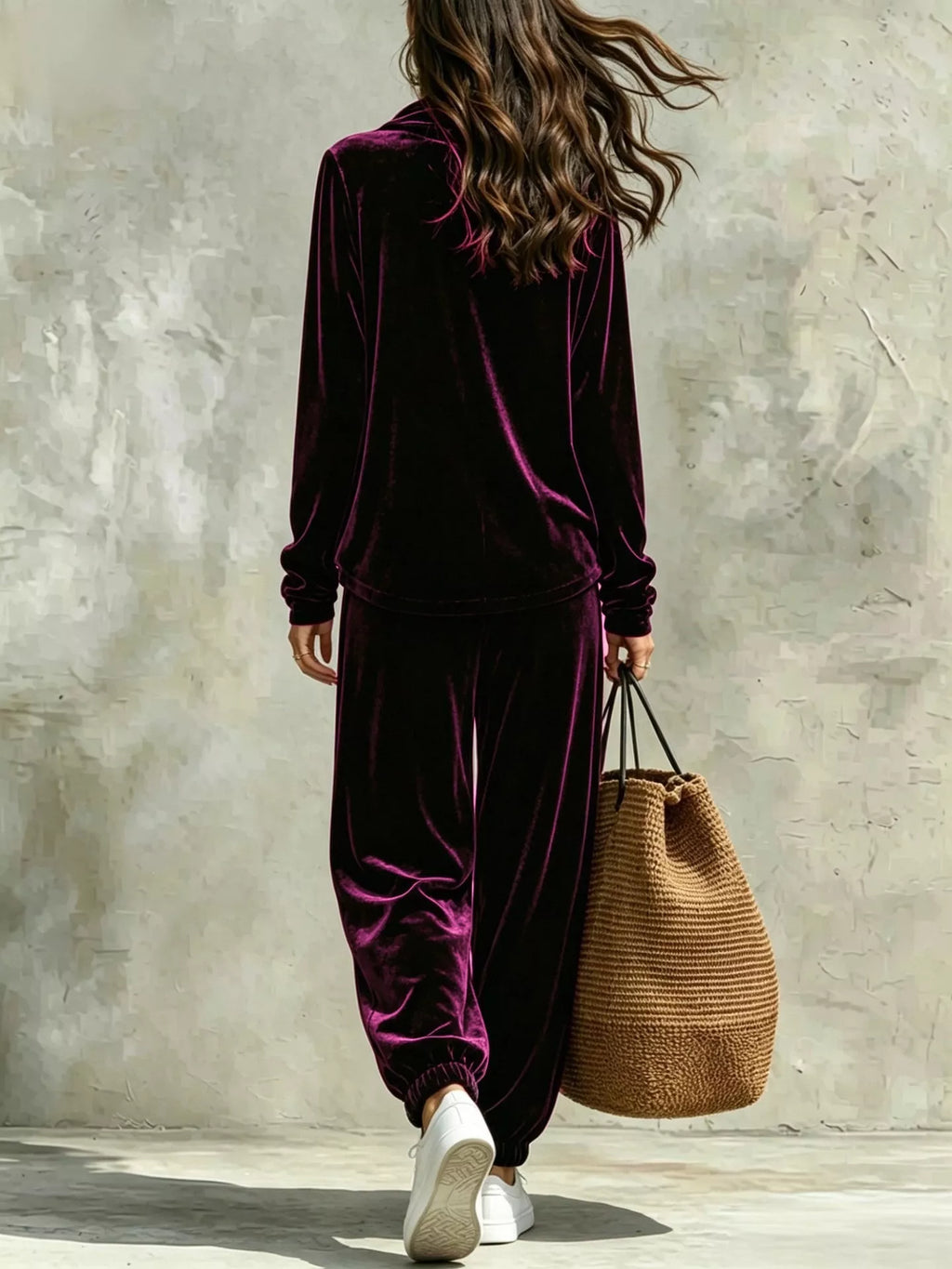 Full Size Velvet Cowl Neck Long Sleeve Top and Pants Set Plus Size