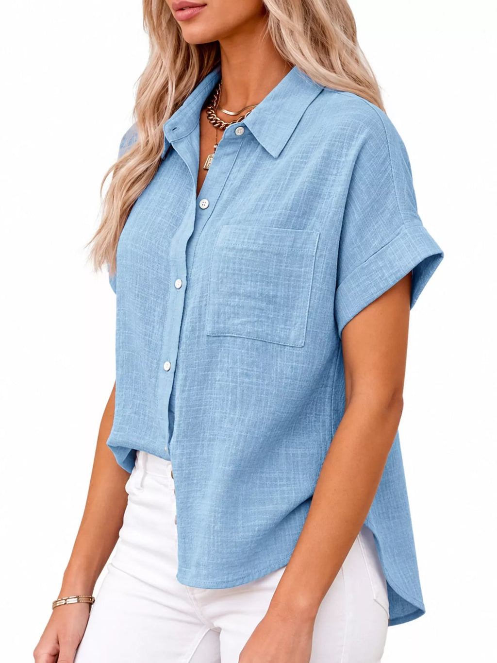 Full Size Button Up Short Sleeve Shirt Plus Size