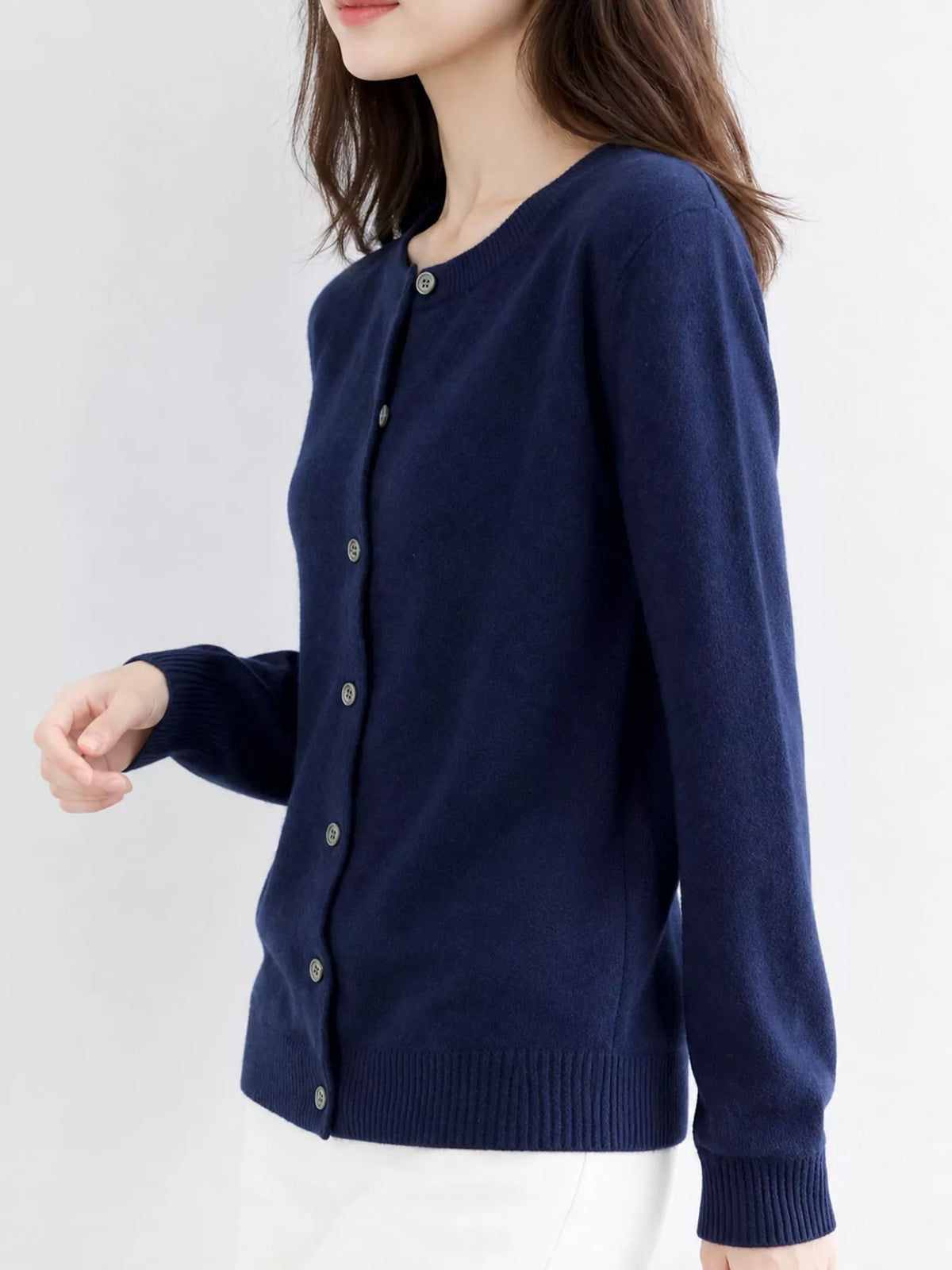 Crew Neck Button-Down Cardigan