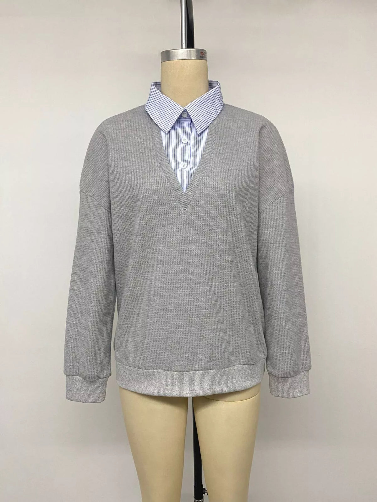 Striped Collar Dropped Shoulder Sweatshirt