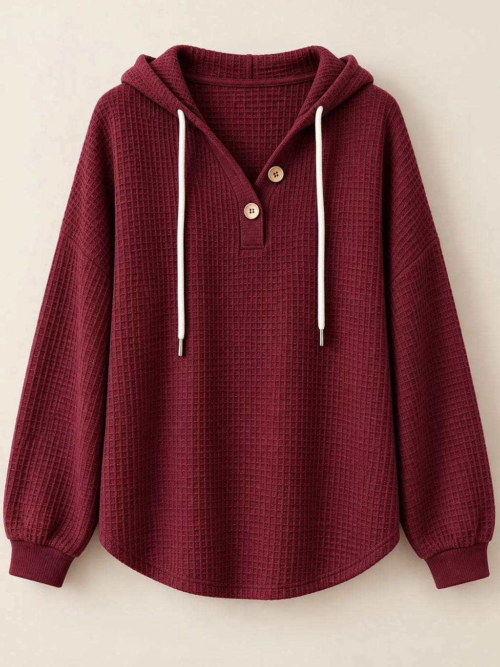Full Size Waffle Knit Button Detail Hoodie Plus Size