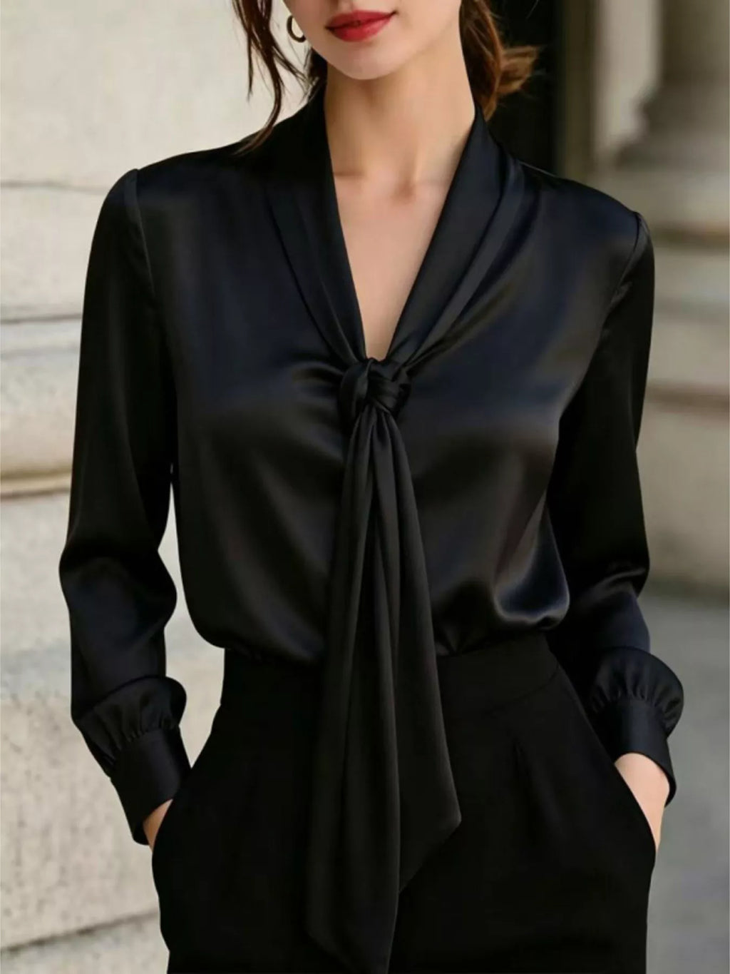 Front Tie Detail Satin Blouse