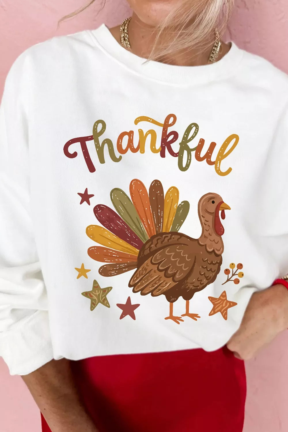 Thankful Turkey Graphic Crewneck Pullover Sweatshirt