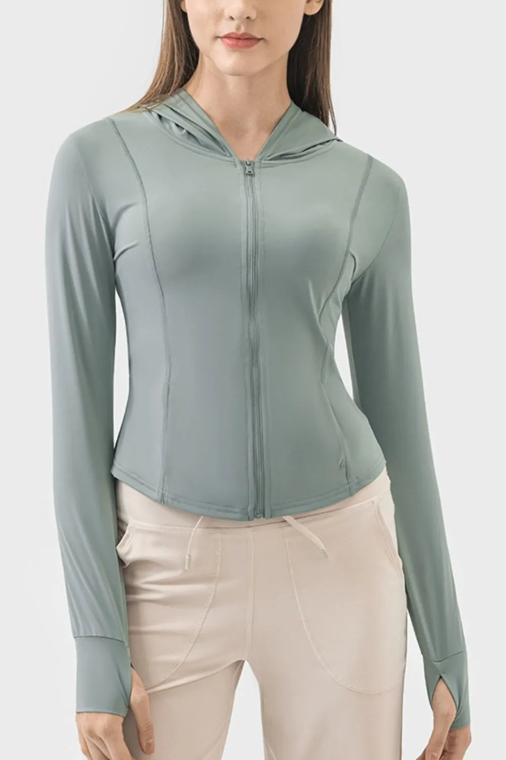Pocketed Zip Up Hooded Long Sleeve Active Jacket