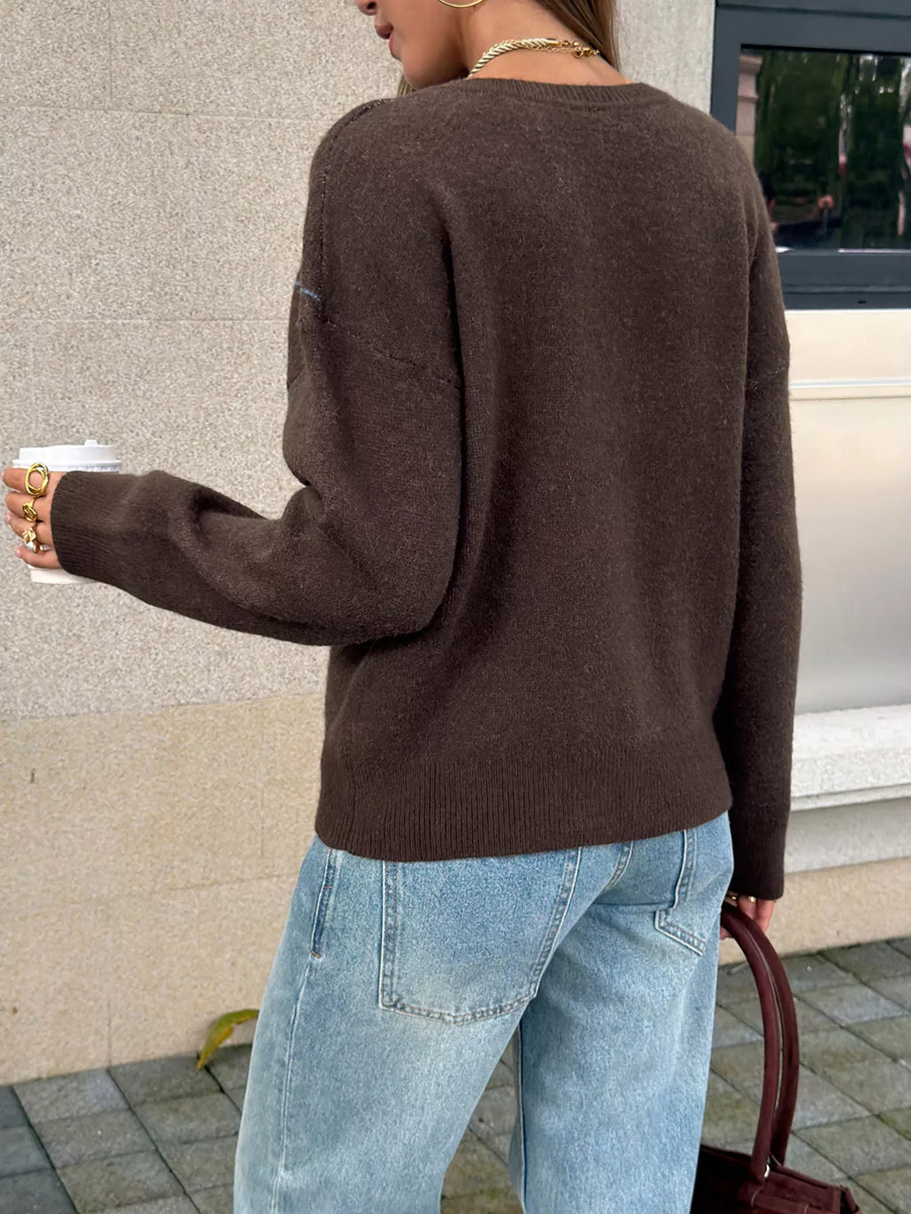 Argyle Pattern V-Neck Knit Sweater