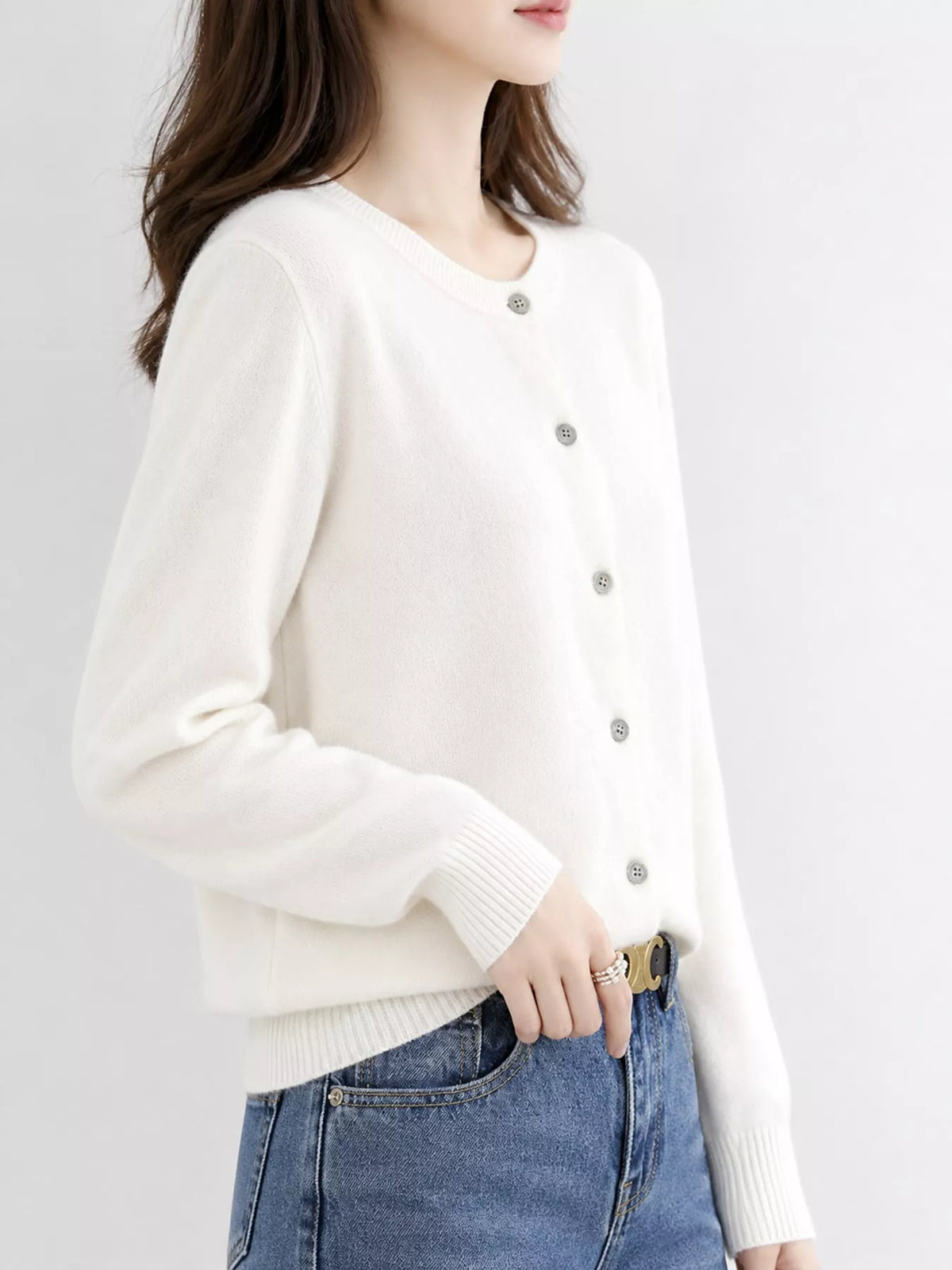 Crew Neck Button-Down Cardigan