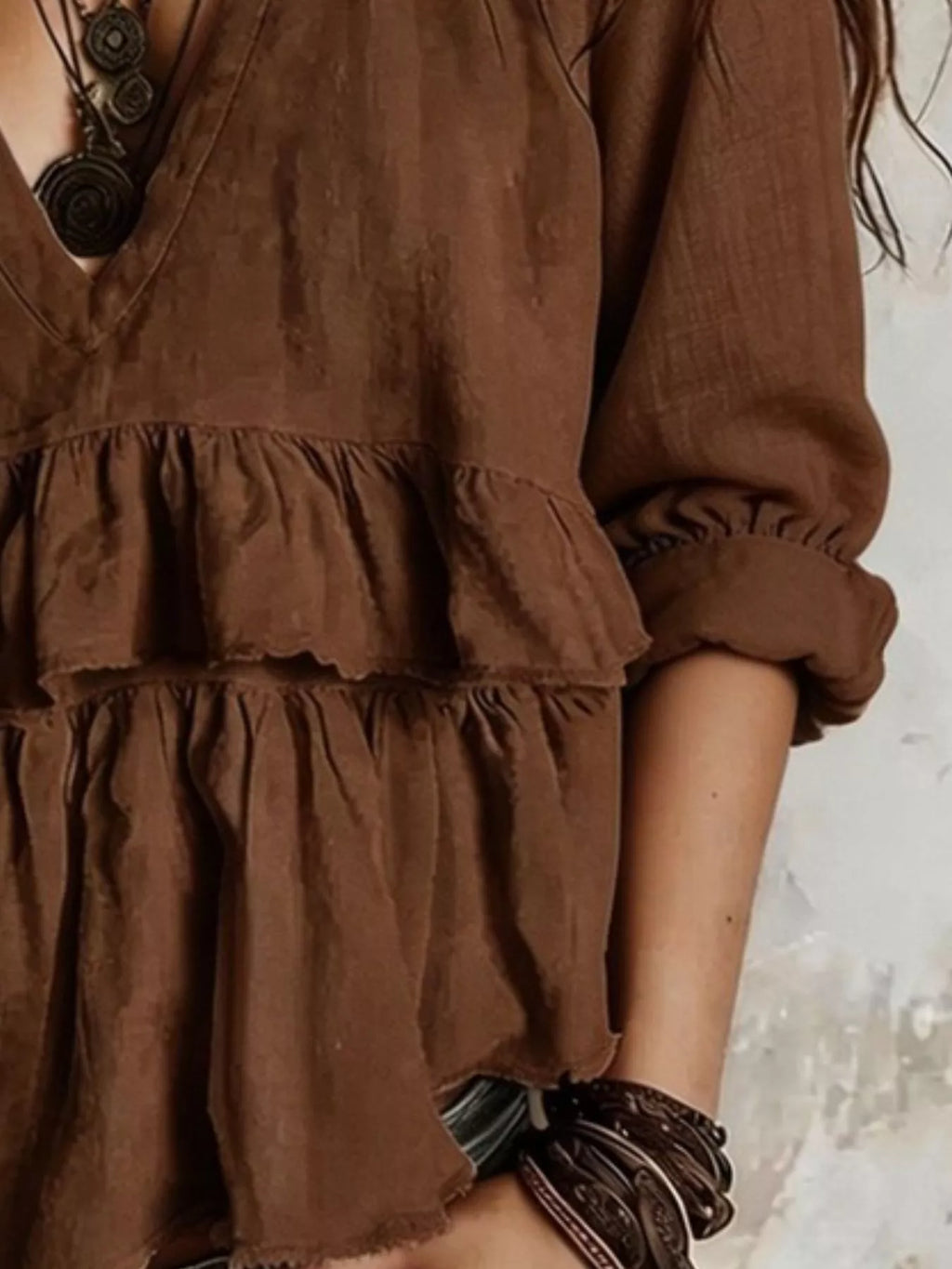 Full Size Ruffled Hem V-Neck Blouse Plus Size
