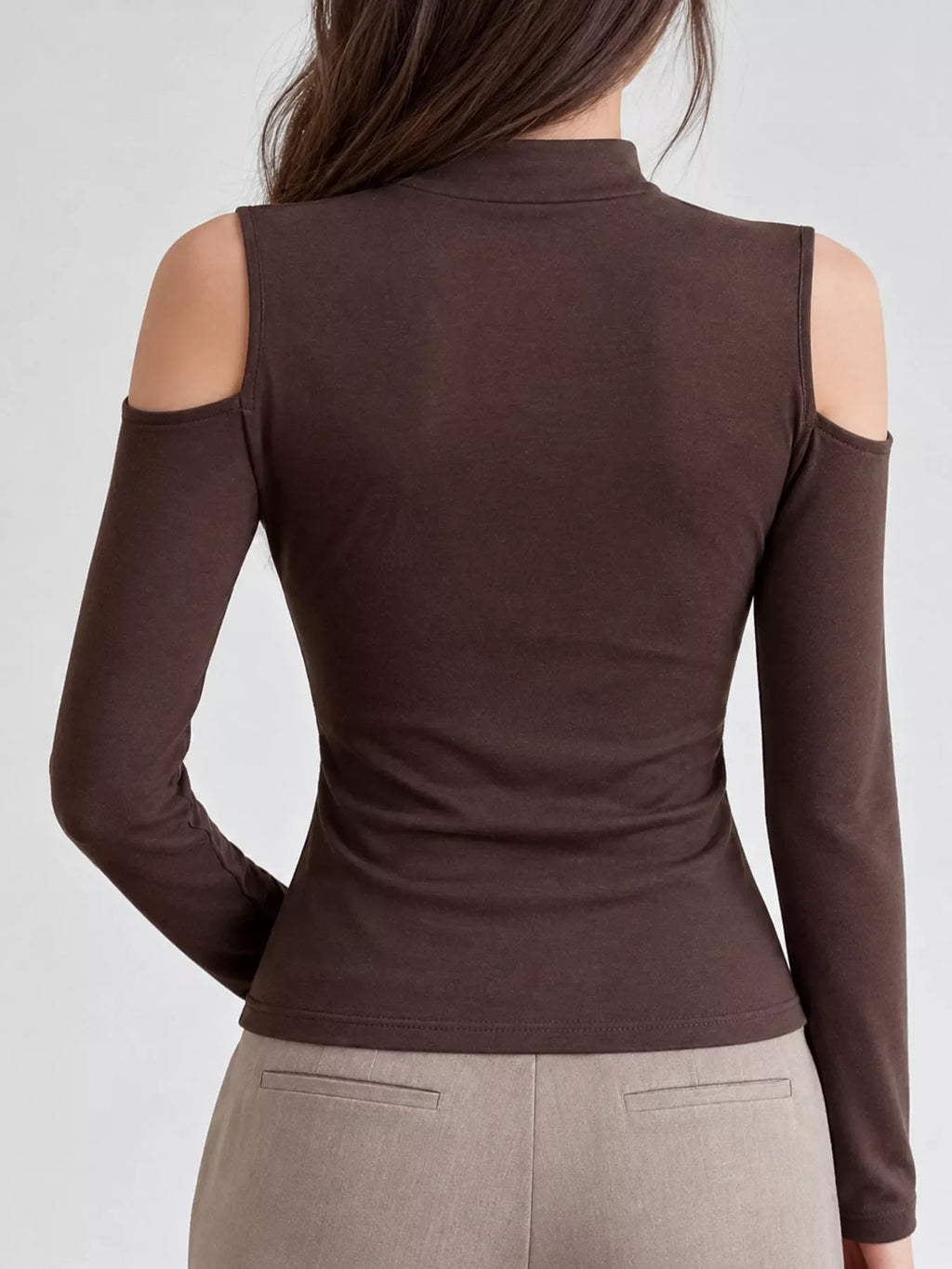 Mock Neck Cold-Shoulder Slim-Fit T-Shirt