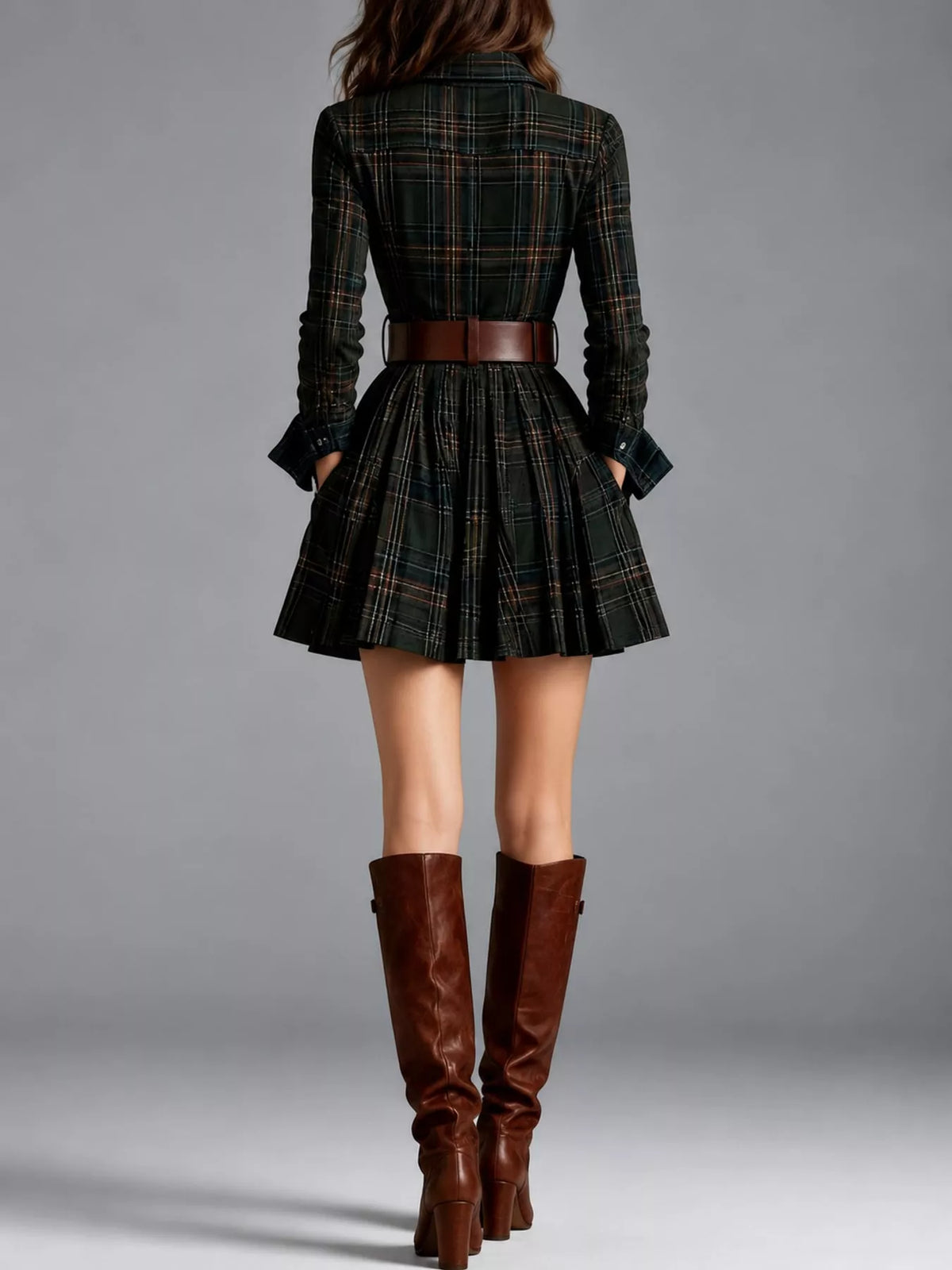 Plaid Long-Sleeve Shirt Dress