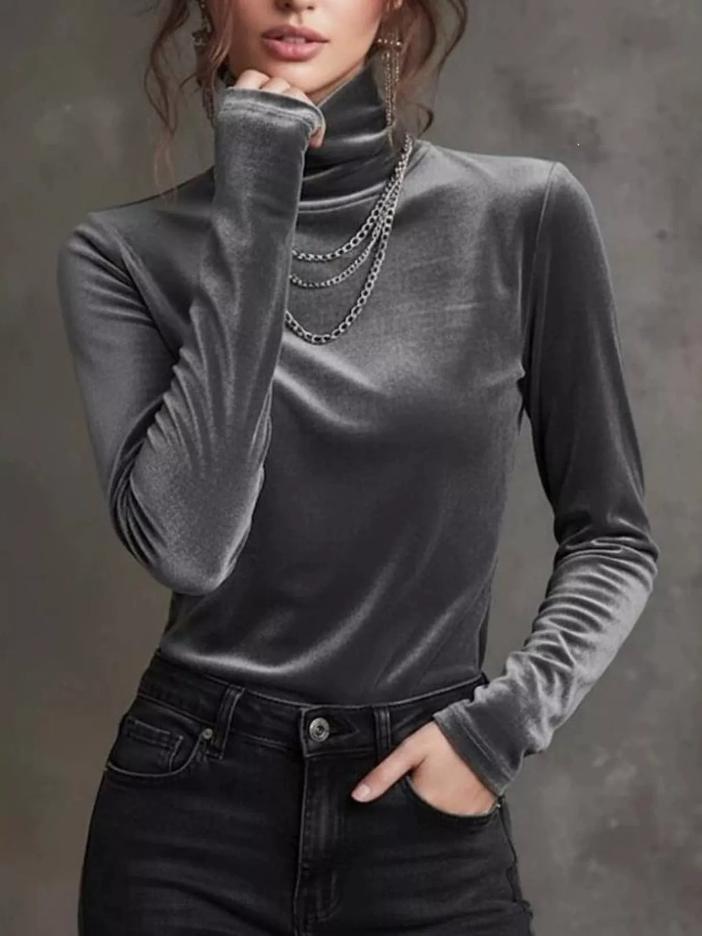 Full Size Velvet Turtleneck Long Sleeve T-Shirt Plus Size