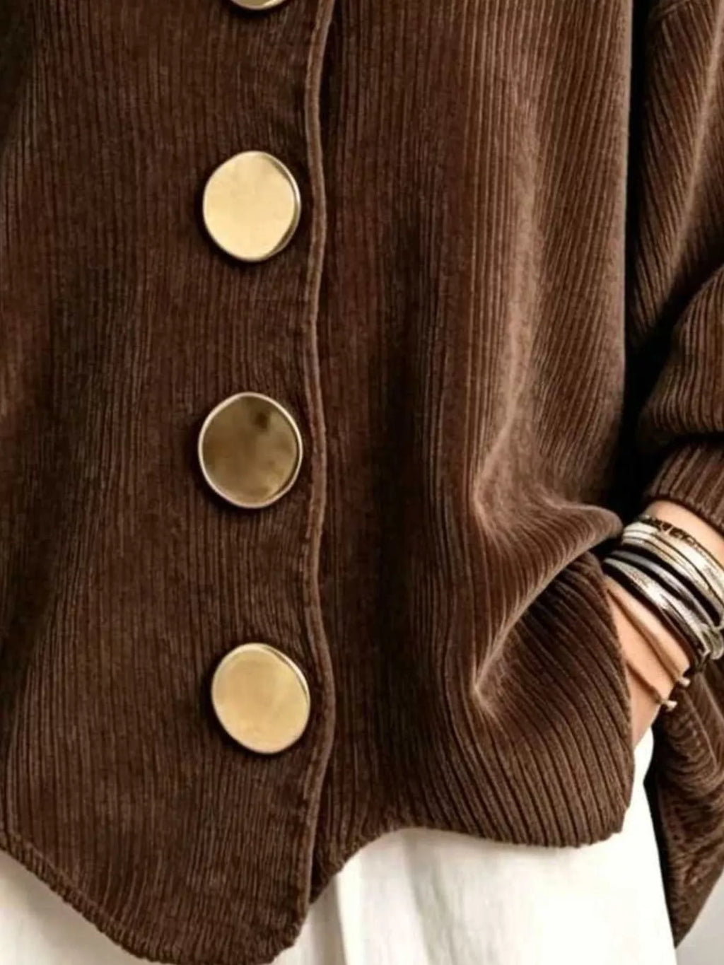 Full Size Ribbed Knit Gold Buttons Cardigan Plus Size