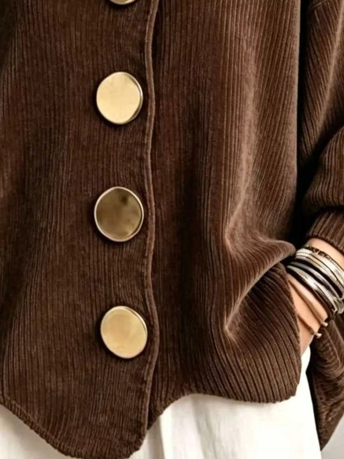 Full Size Ribbed Knit Gold Buttons Cardigan Plus Size
