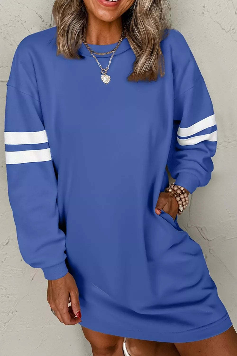 Stripe Long Sleeve Casual Sweatshirt Dress