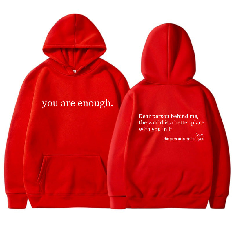 Womens Letter-Print Pocket Drawstring Hoodie With Fleece Lining