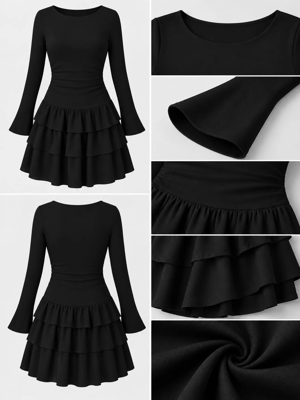 Layered Ruffle Long Sleeve Mini Dress