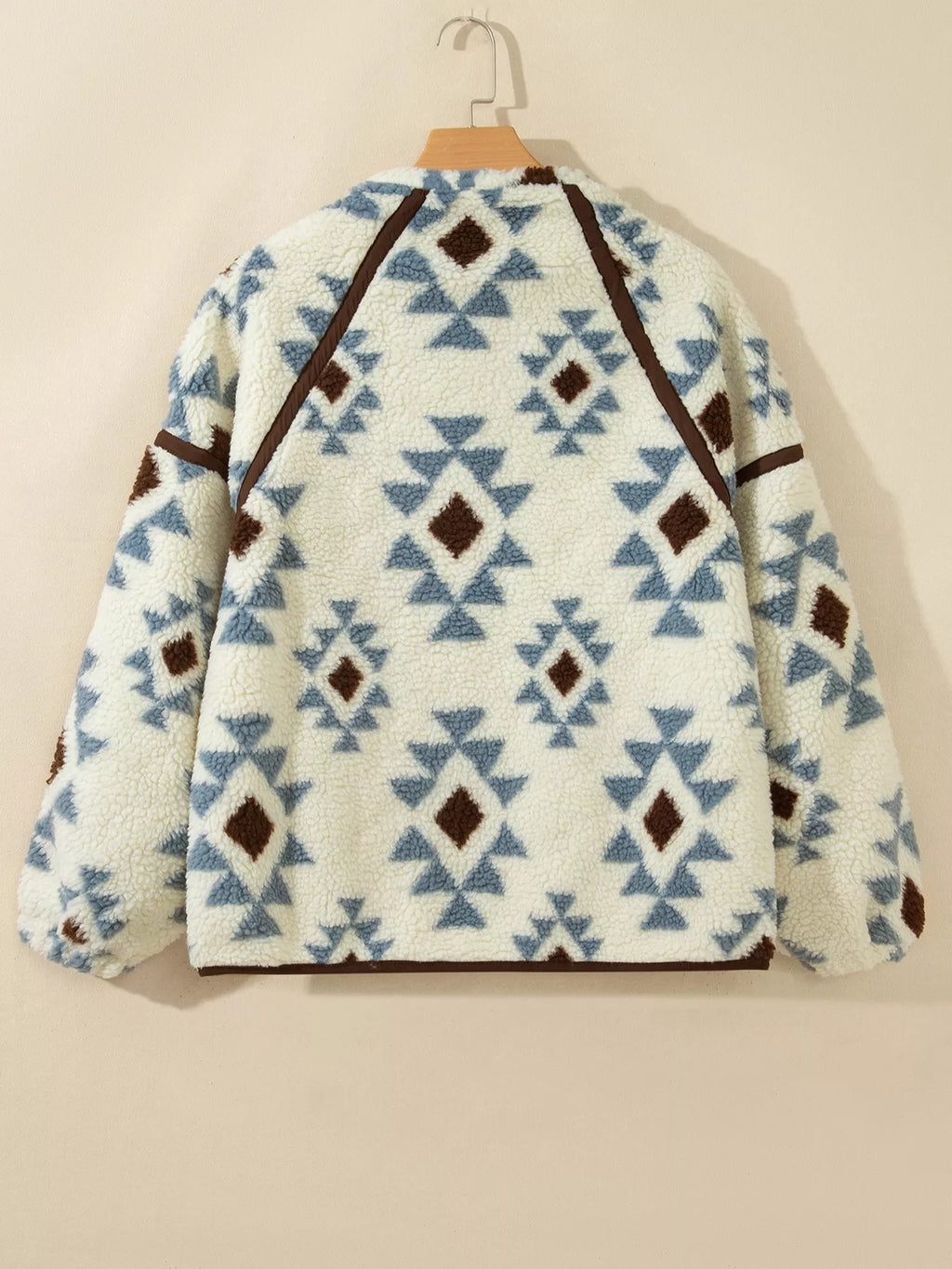 Geometric Print Sherpa Western Style Long Sleeve Sweatshirt