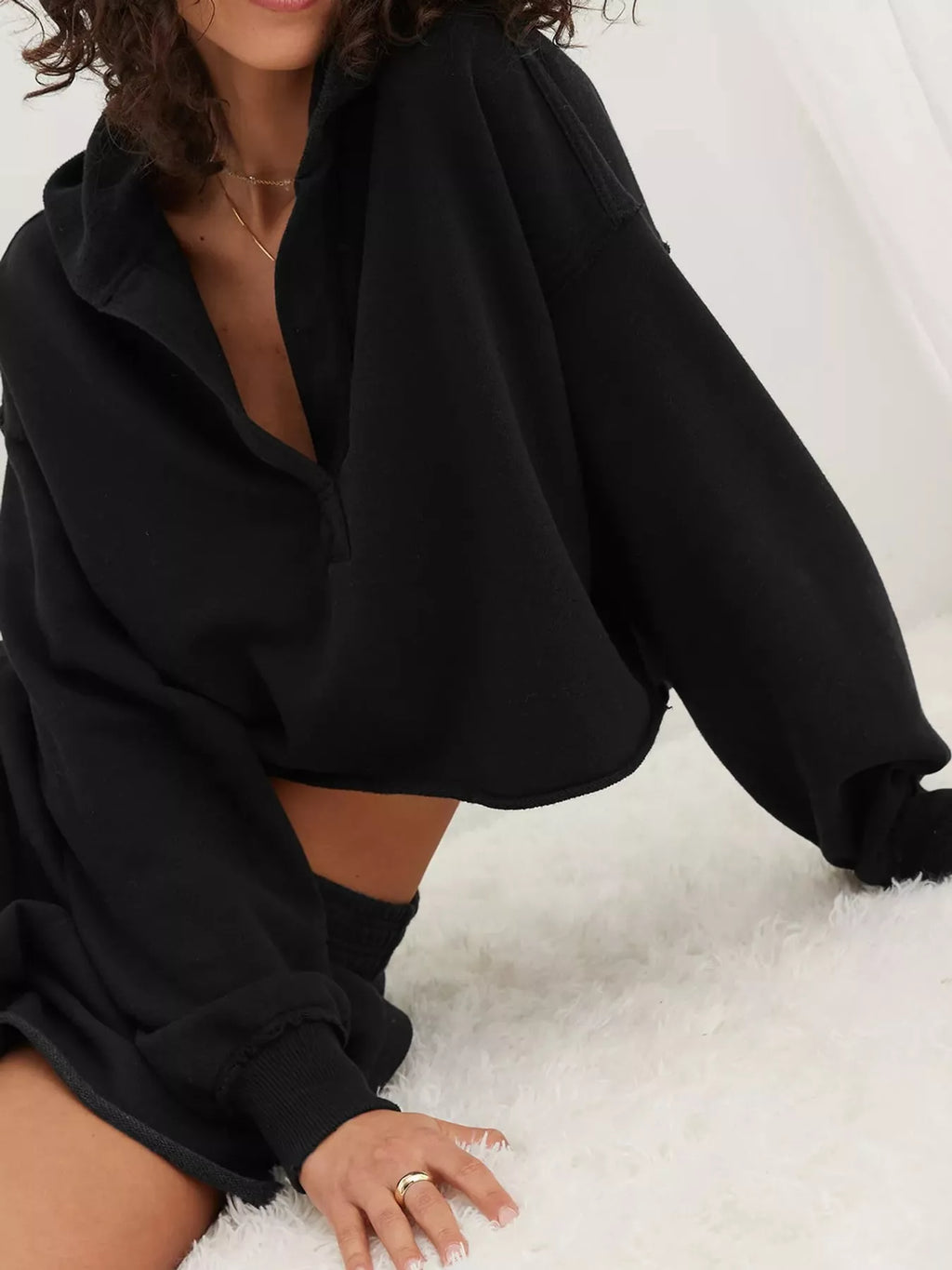 Dropped Shoulder Cropped Hoodie