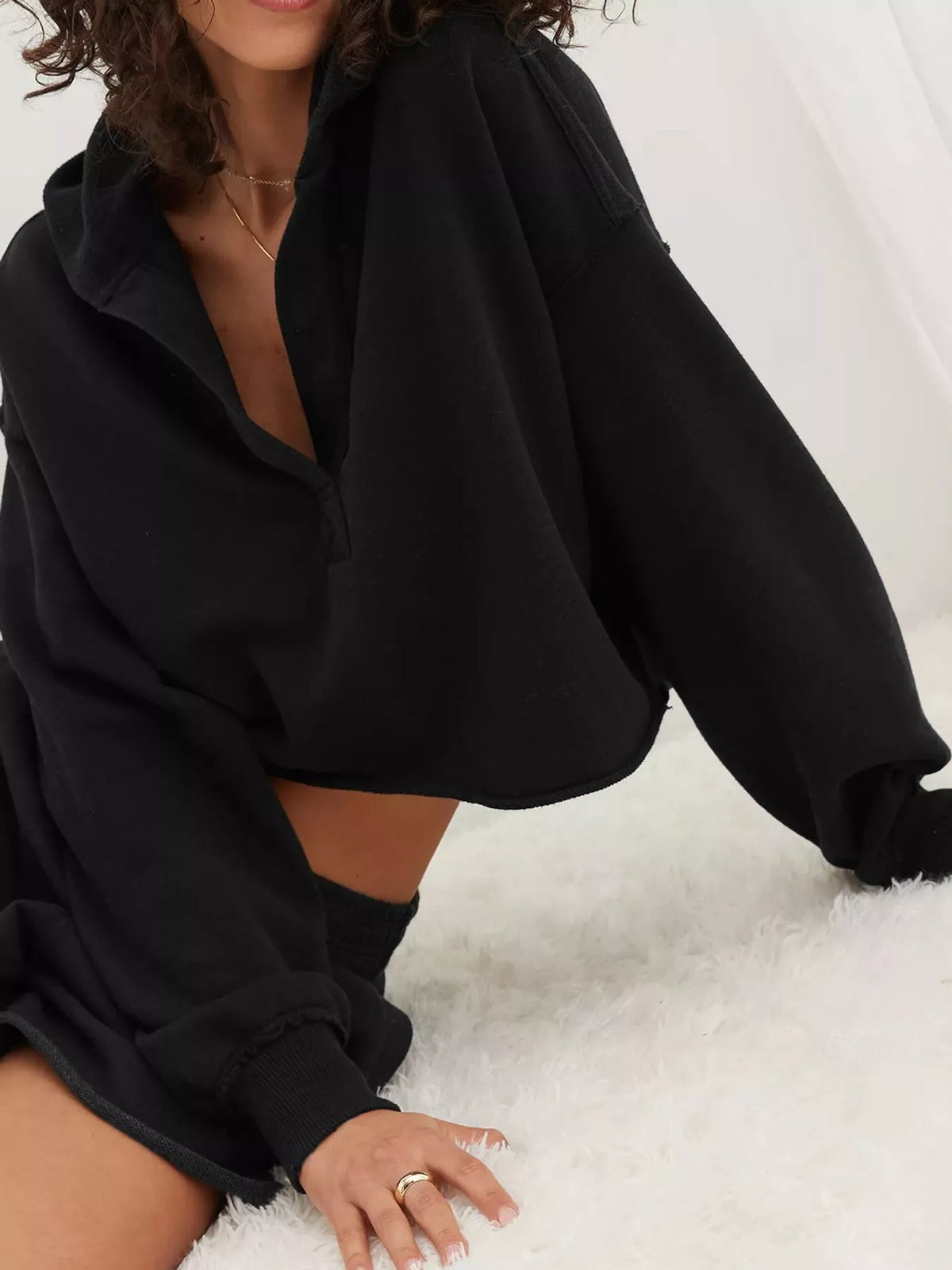 Dropped Shoulder Cropped Hoodie