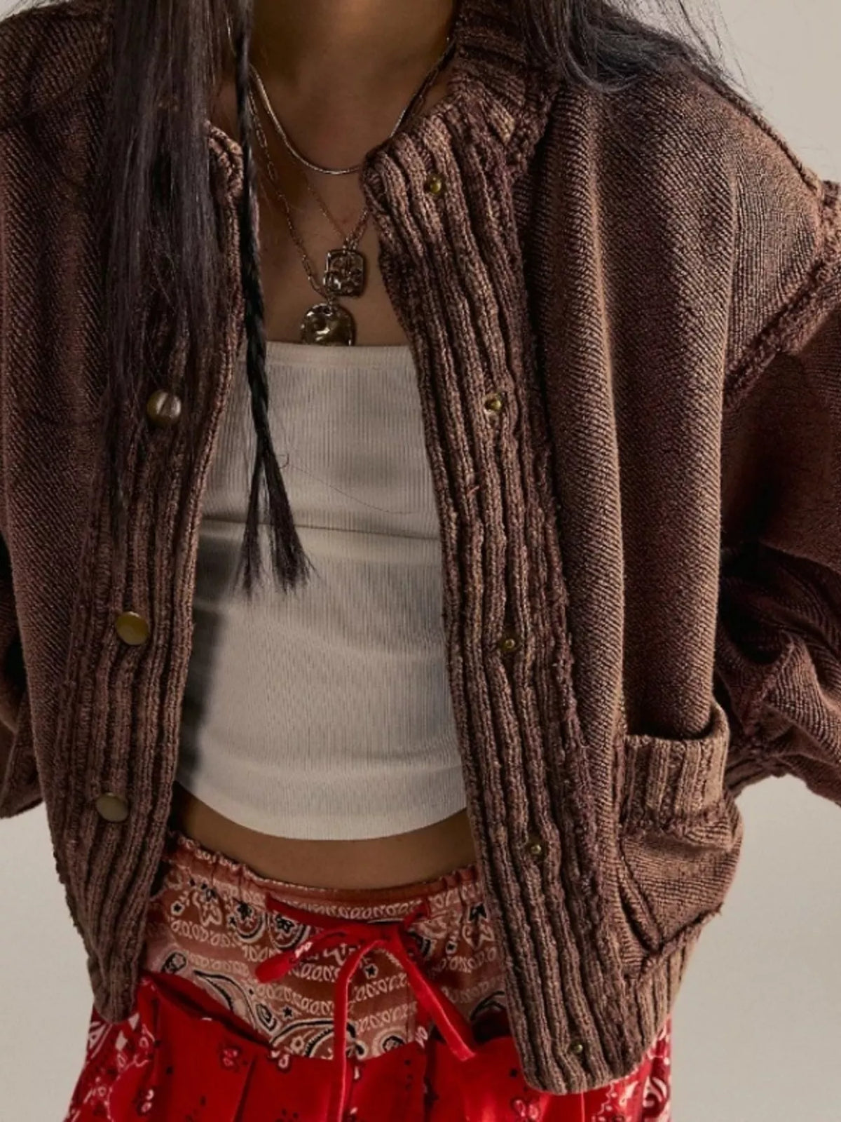 Snap Down Dropped Shoulder Cardigan
