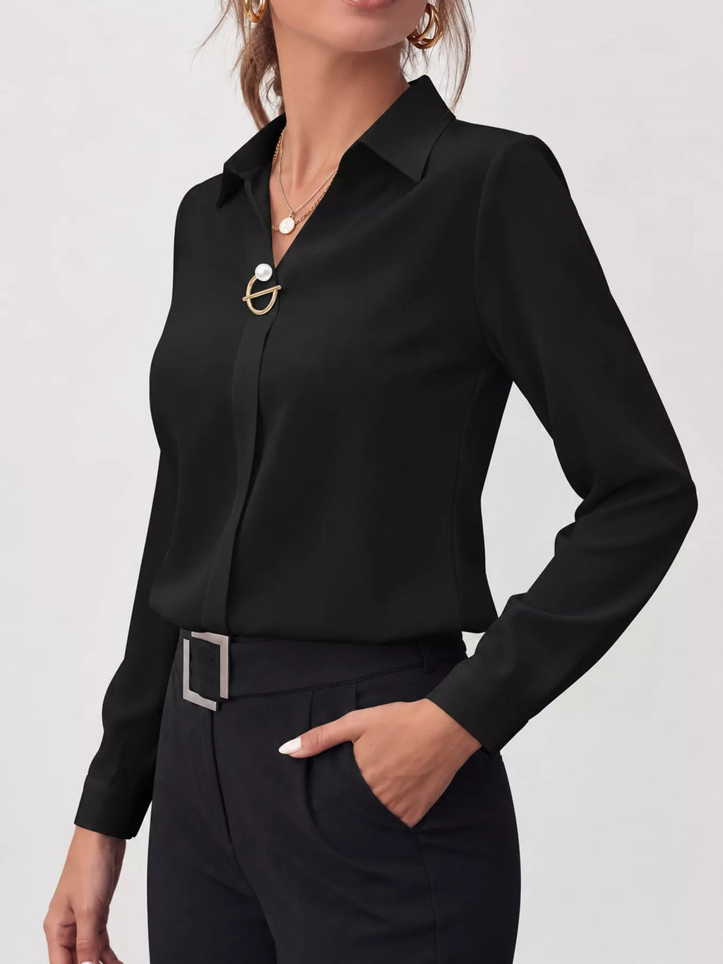 Long Sleeve Satin Blouse