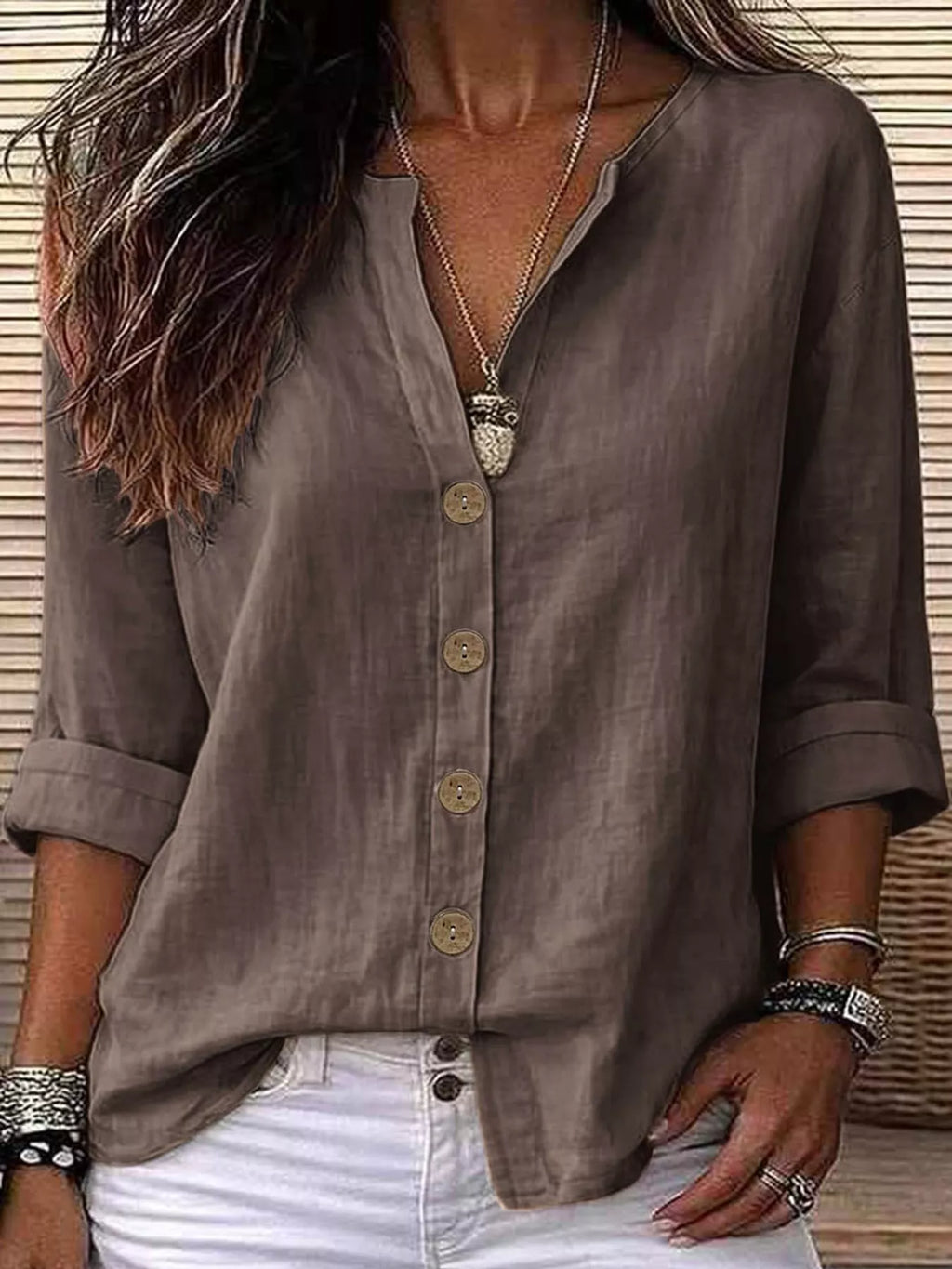 Notched Button Down Shirt