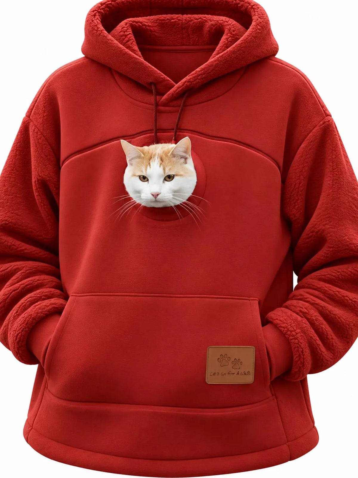 Full Size Fleece Pet-Carrying Hoodie with Cat Pouch Plus Size